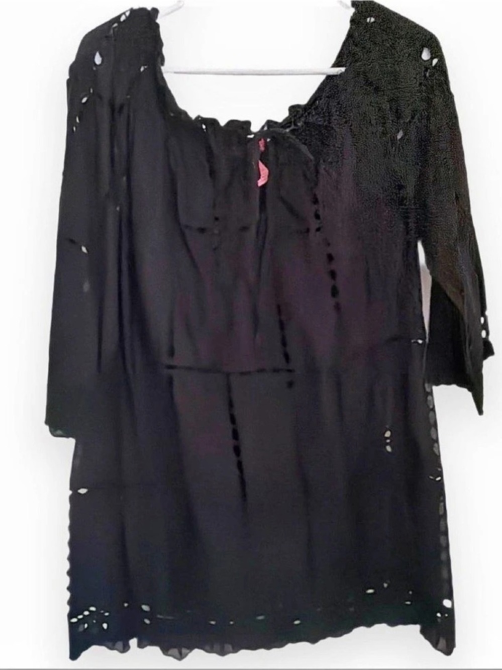 The Scalloped Eyelet Tunic in Black